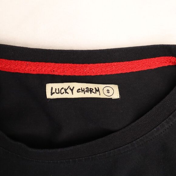 BKYS Lucky Charm Embroidered Bunny Holding Rose Cotton Blend T-Shirt Y2K Small - Picture 3 of 9